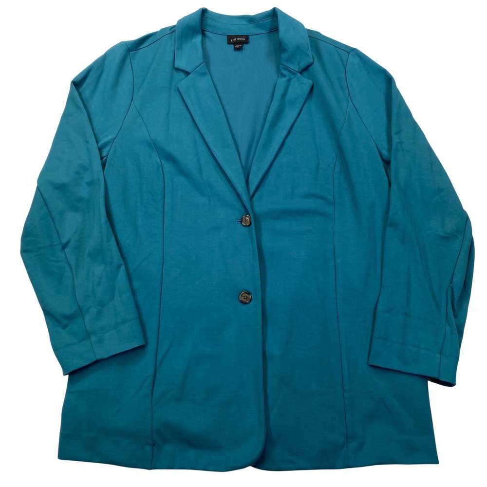 J. Jill Wearever Blazer Womens 2X Teal Knit Stretch Longline 2-Button Jacket